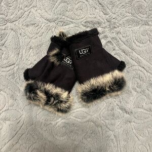 UGG Black Fingerless Gloves with Faux Fur Trim